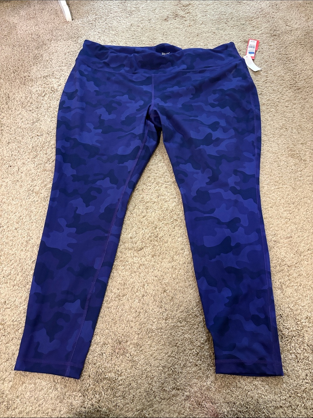 ZELOS womens Blue and Purple Camo Leggings